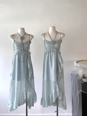 blue suspender dress women's summer new style seaside holiday beach dress SD262